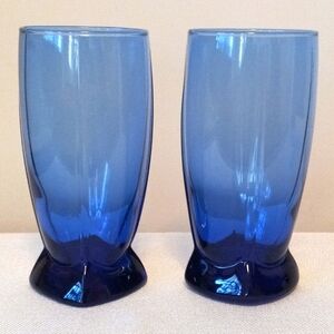 Vtg Pair Berkeley Cobalt Glass Anchor Hocking 16 oz Tumblers